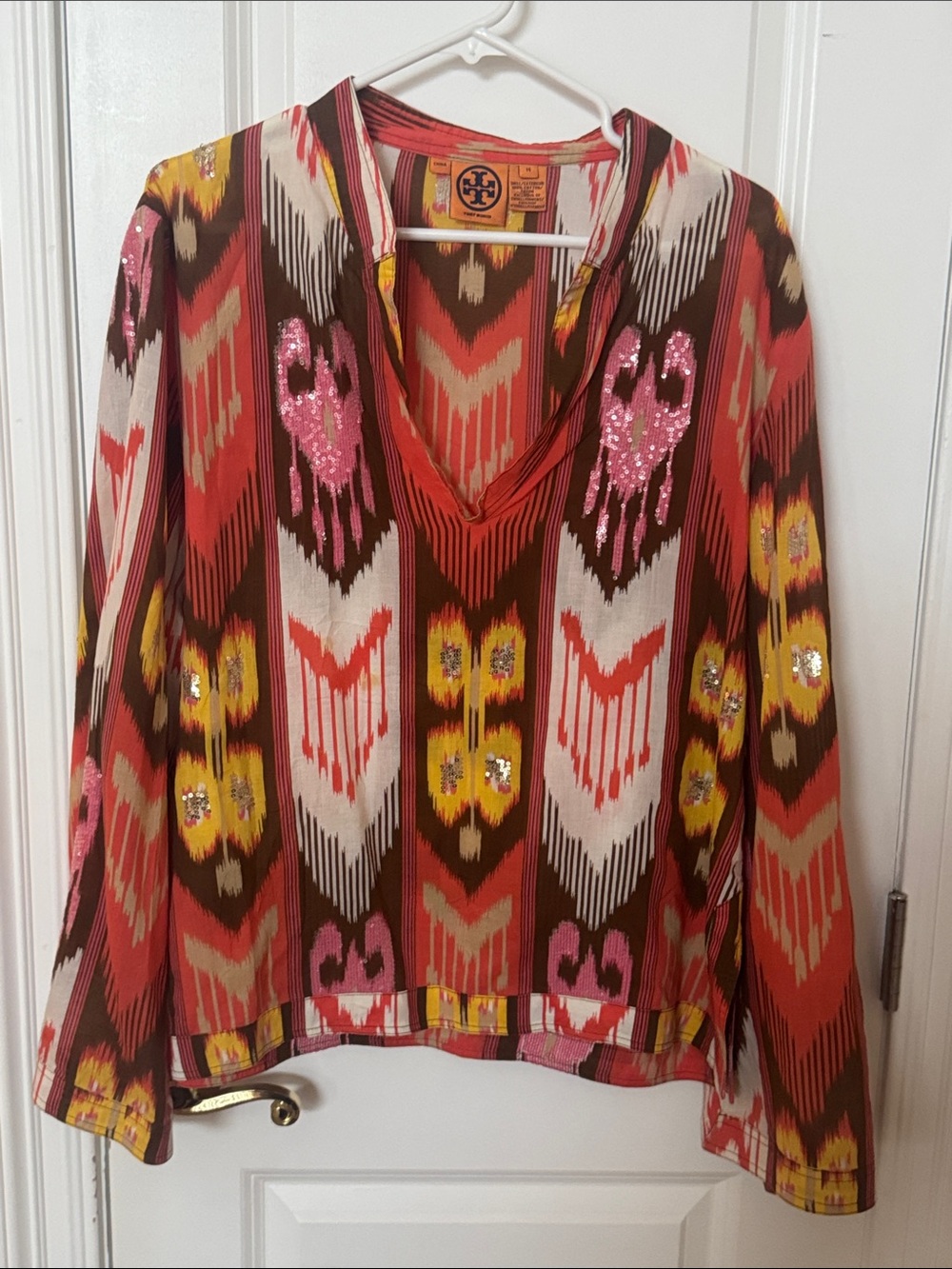 Tory Burch Multicolor Ikat Sequin V-Neck Tunic